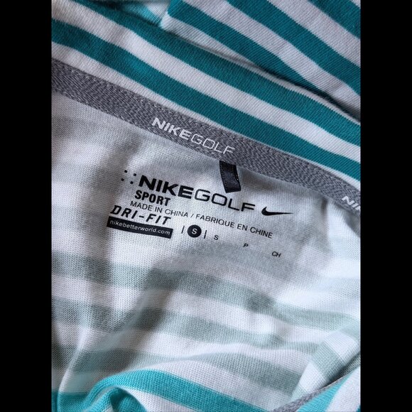 Nike Golf Polo Shirt Small Womens White Blue Short Sleeve Dri-Fit Fabric Striped - Picture 7 of 8